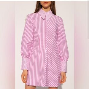 Ganni Pink Striped Shirt Dress